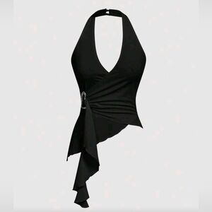 MOD Women's Casual Halter Tie Metal Buckle Fitted Asymmetric Hem Tank Top